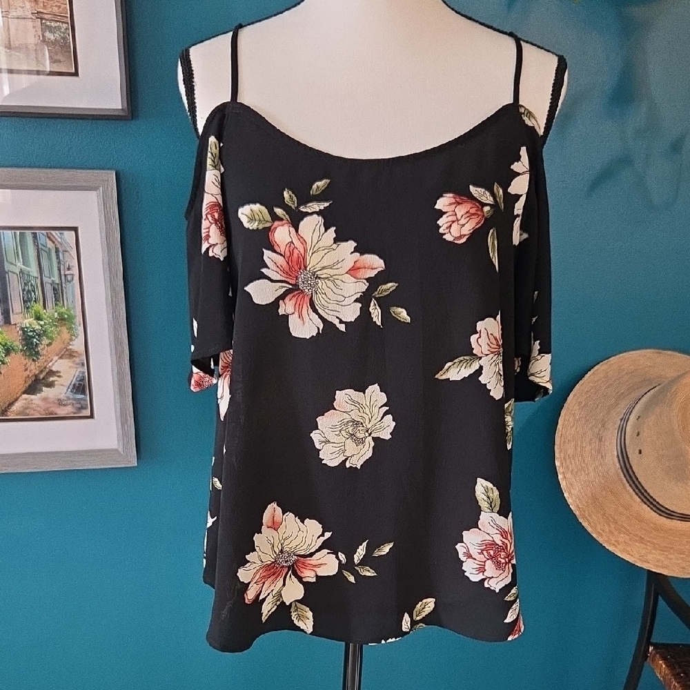 Kaileigh Black and Pink Asymmetrical Camisole